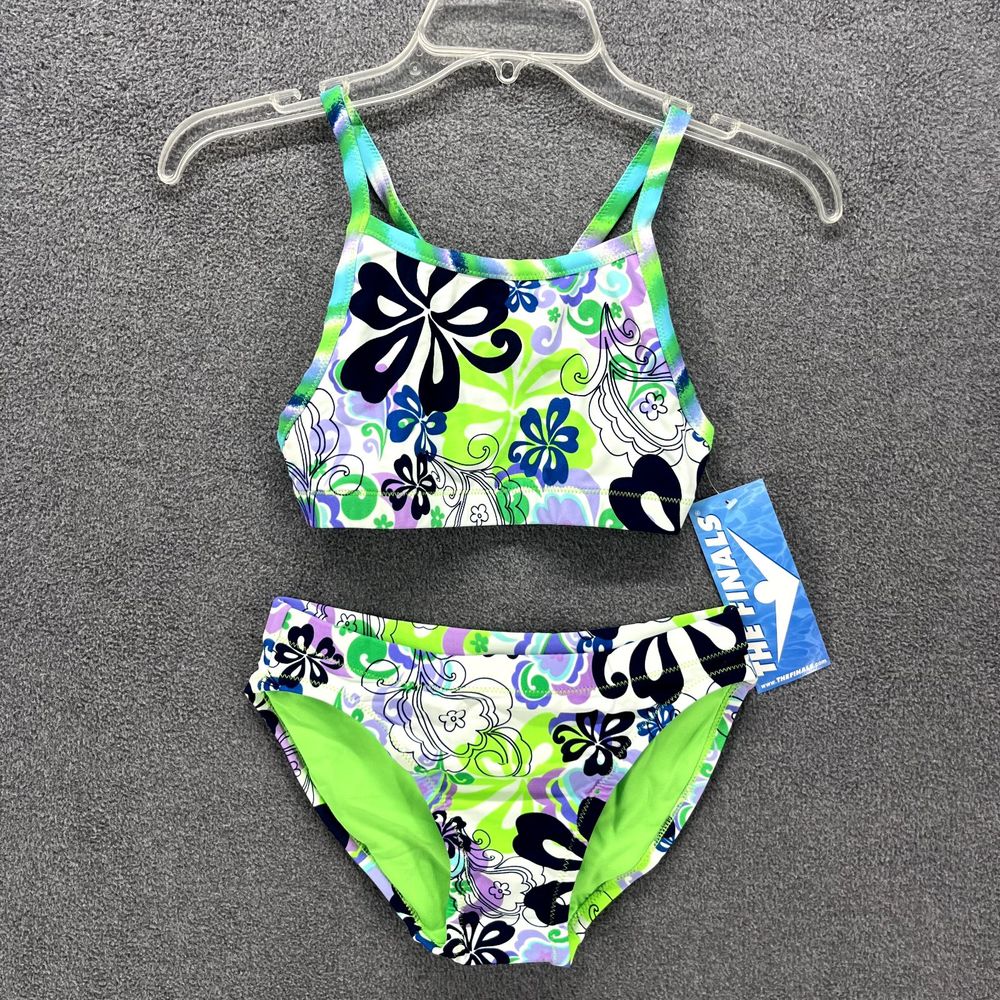 THE FINALS‎ Bikini Set women Youth XXS Blue Green Floral Swimsuit Swimwear